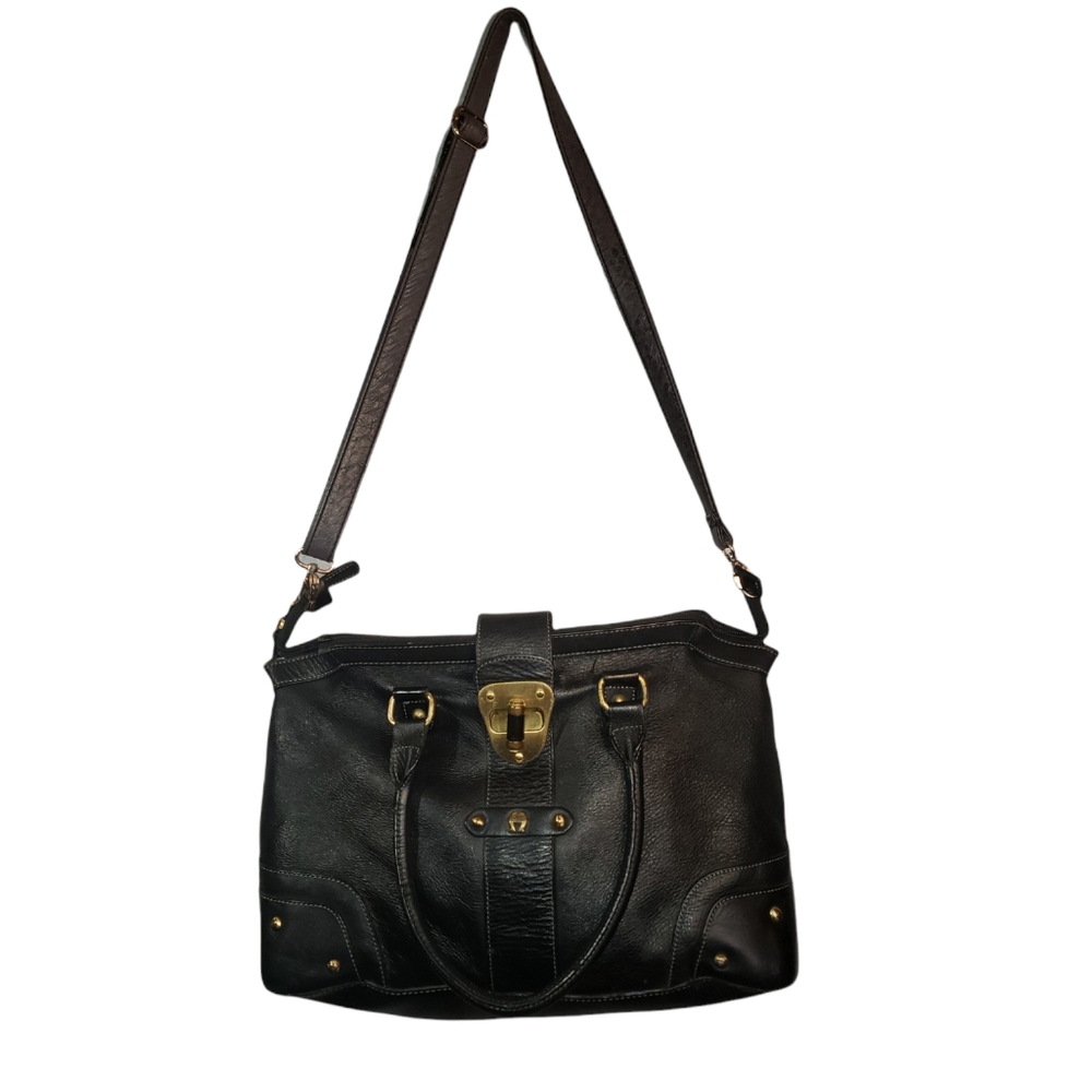 Etienne Aigner Vintage Black Leather Shoulder Adjuatable Strap Purse